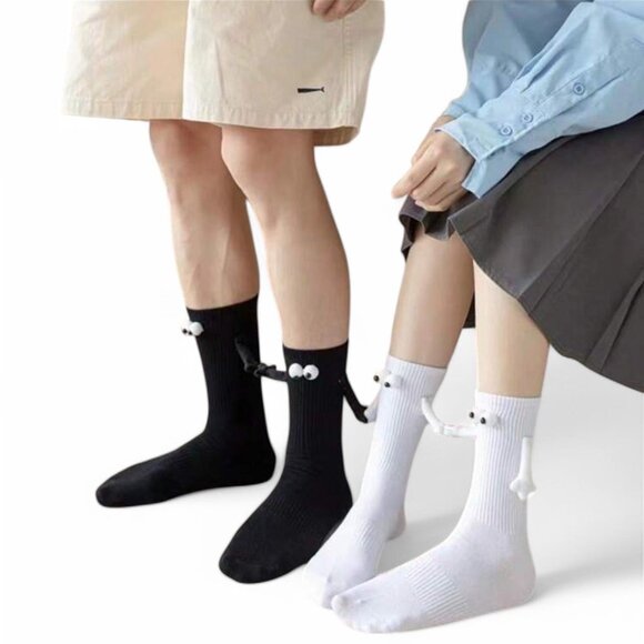 Set Of 2 Couples Unisex Black and white ghost socks holding hands. NEW - Picture 8 of 8